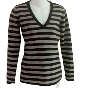 Sarah Jessica Parker Bitten Sweater Pullover Purple & Gray Stripe Size Large